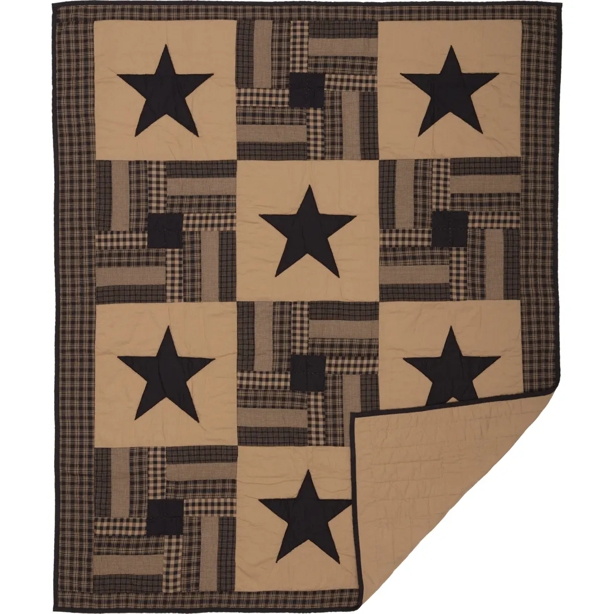 Black Check Star Quilted Throw 60x50 flat