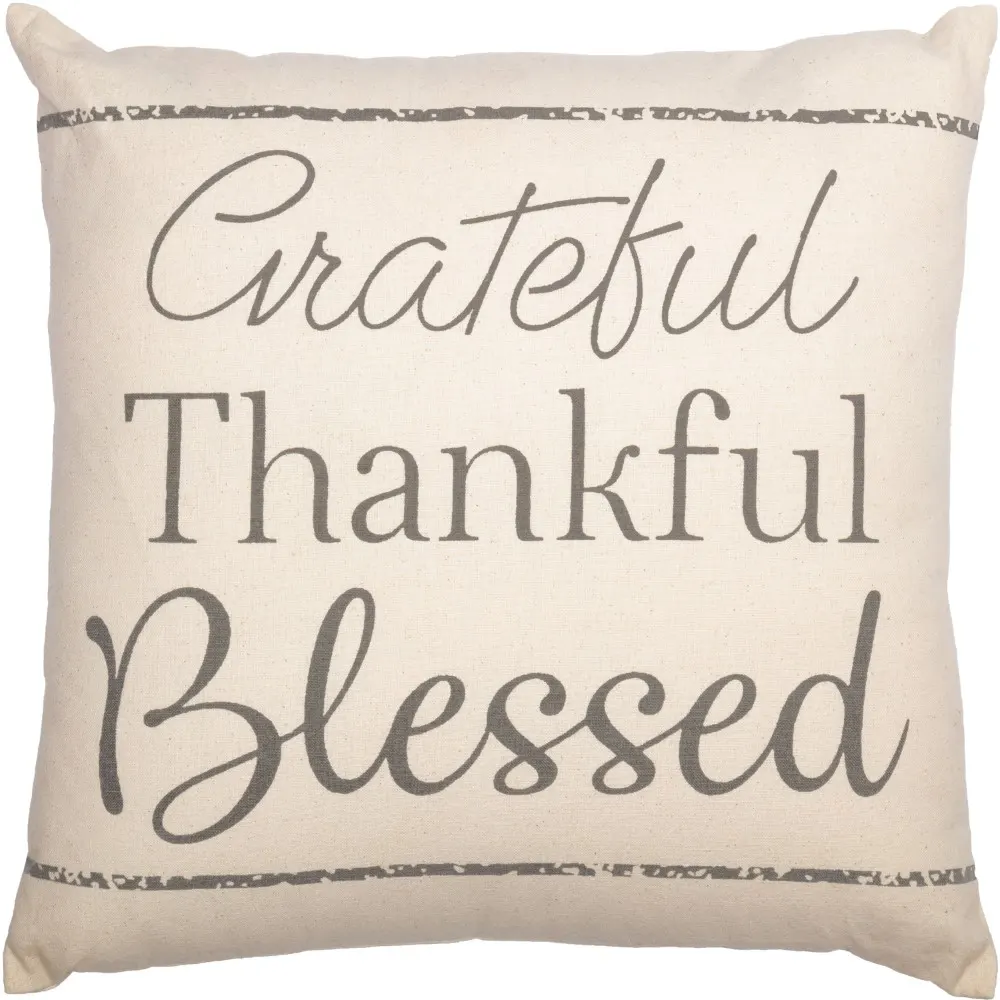 Casement Natural Grateful Thankful Blessed Pillow 18x18