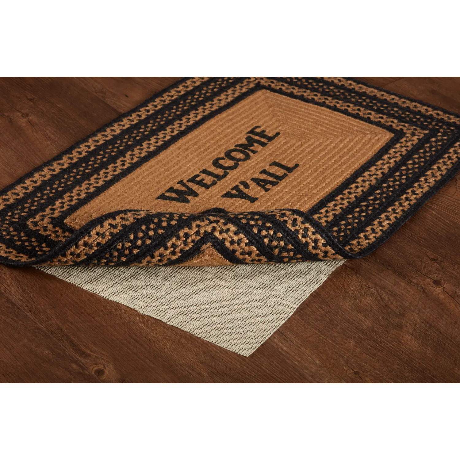 Farmhouse Jute Rug Rect Stencil Welcome Y'all with pad