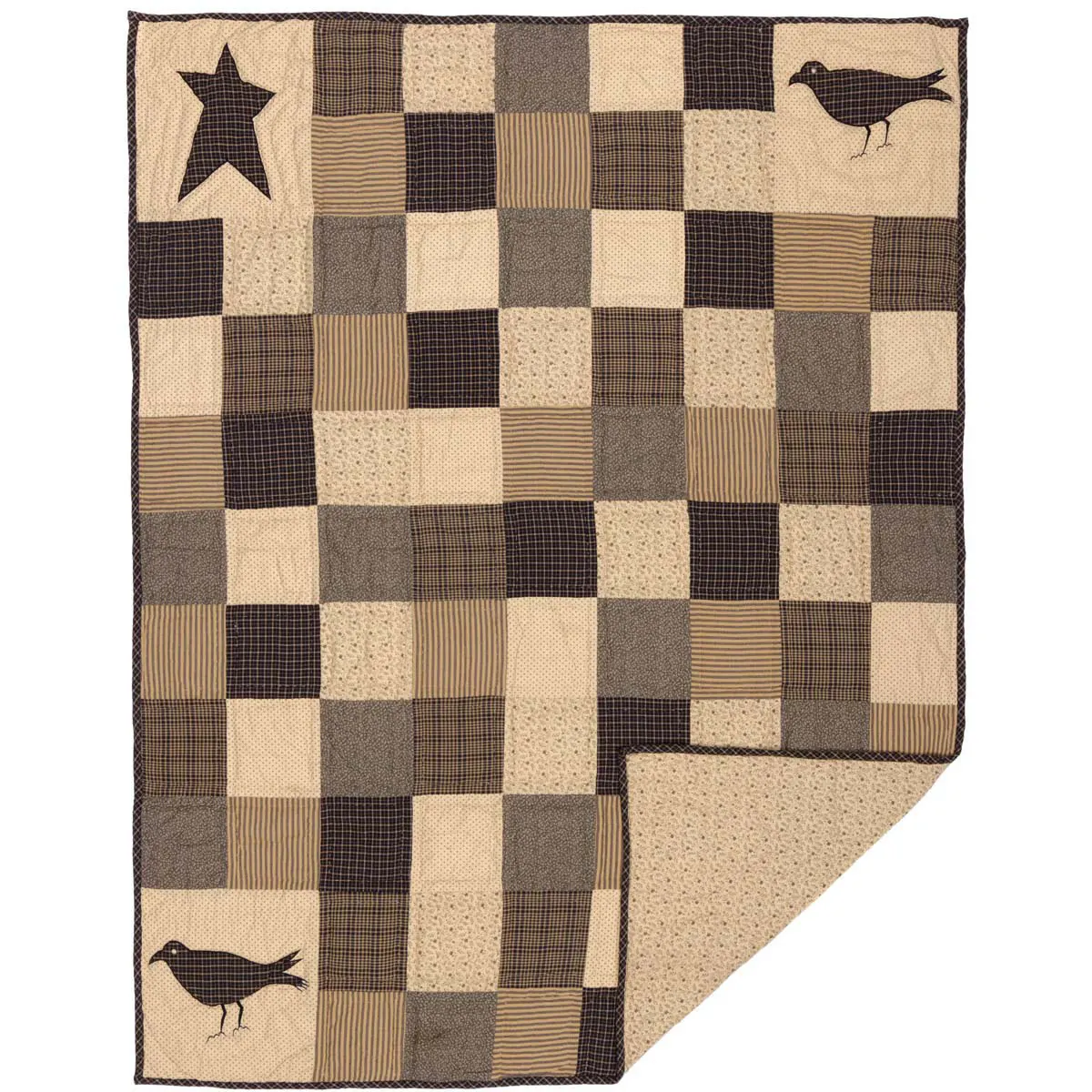 Kettle Grove Applique Crow and Star Quilted Throw 60x50 flat