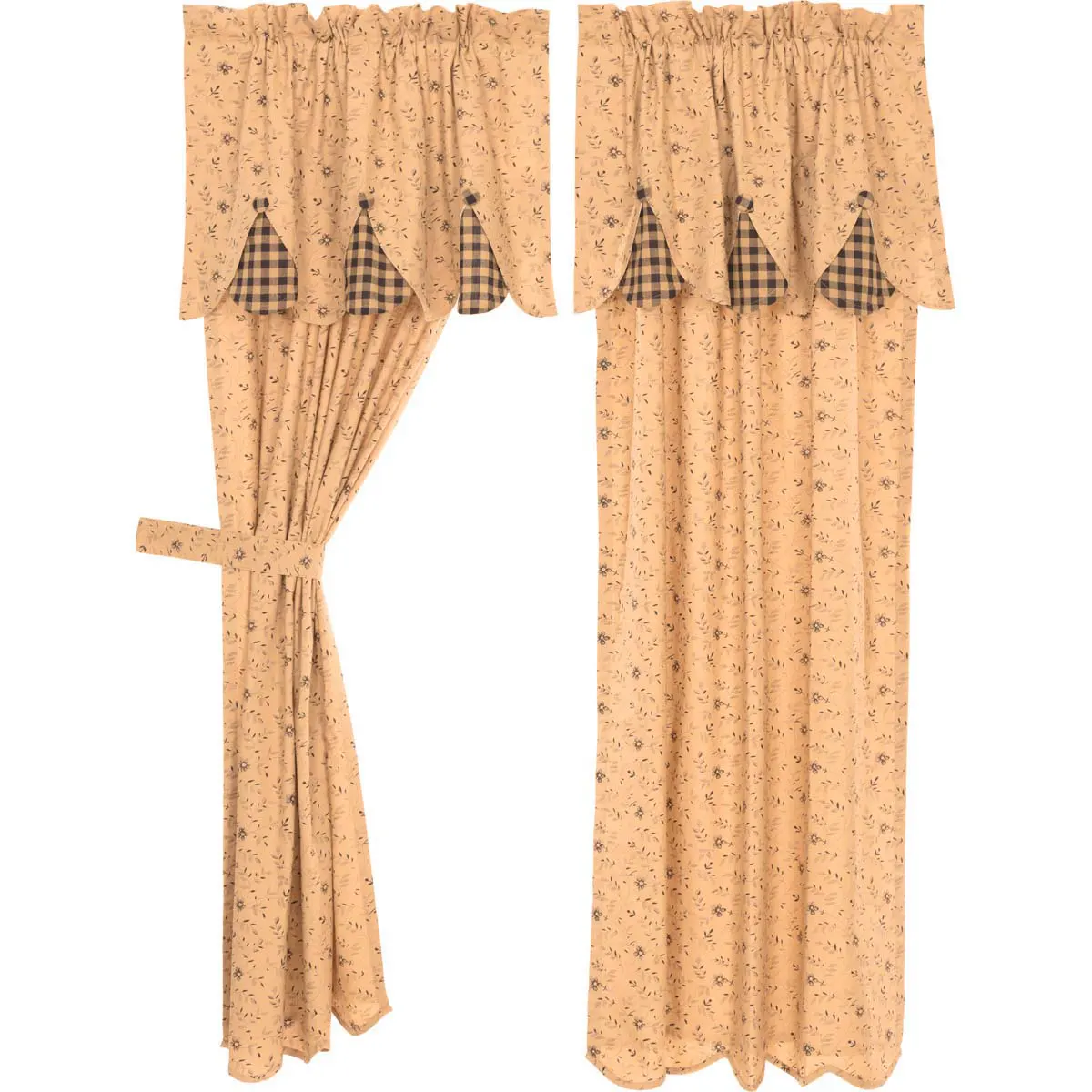 Maisie Short Panel Attached Scalloped Layered Valance - Set of 2