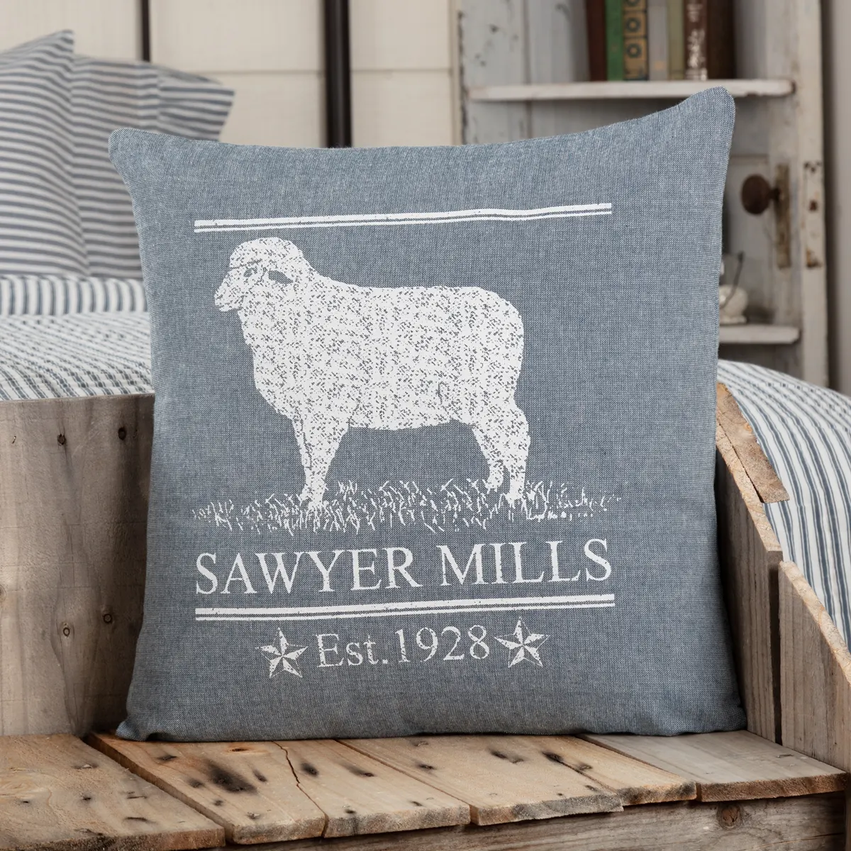 Sawyer Mill Blue Lamb Pillow 18x18 display