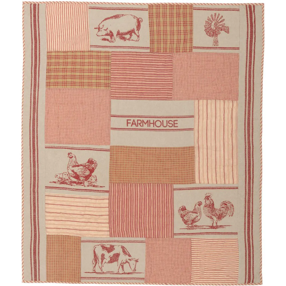 Sawyer Mill Red Farm Animal Quilted Throw 60x50 flat