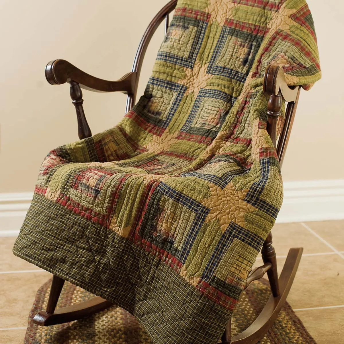 Tea Cabin Throw Quilted 60x50 display on rocker