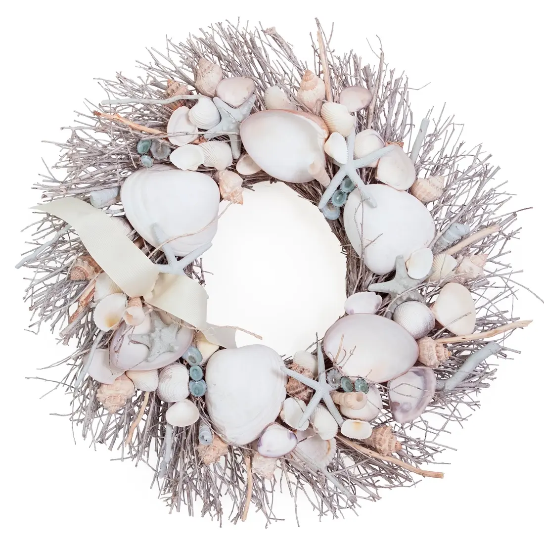 20" White & Light Blue Seashell Wreath
